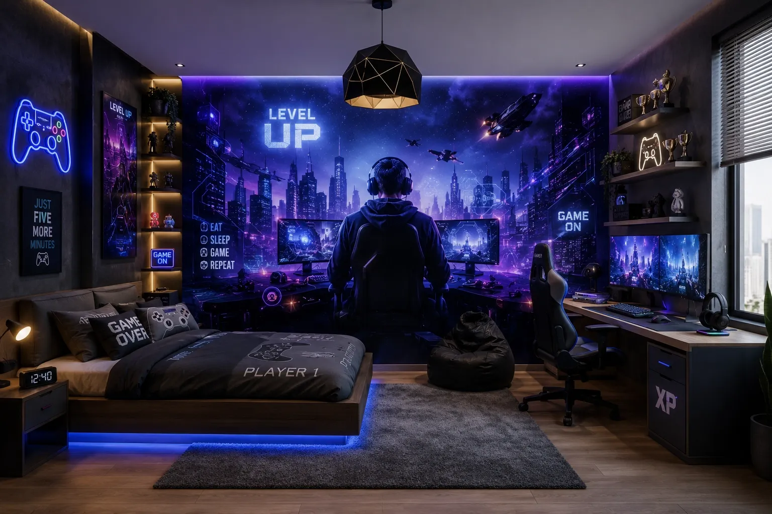 Chambres d’enfant — Cité néon, mode Level Up · chambre gaming