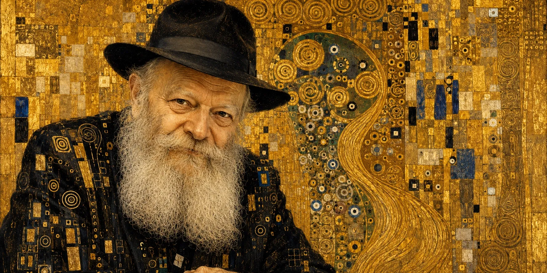 Monde juif — Le Rabbi façon Klimt, fond doré · portrait