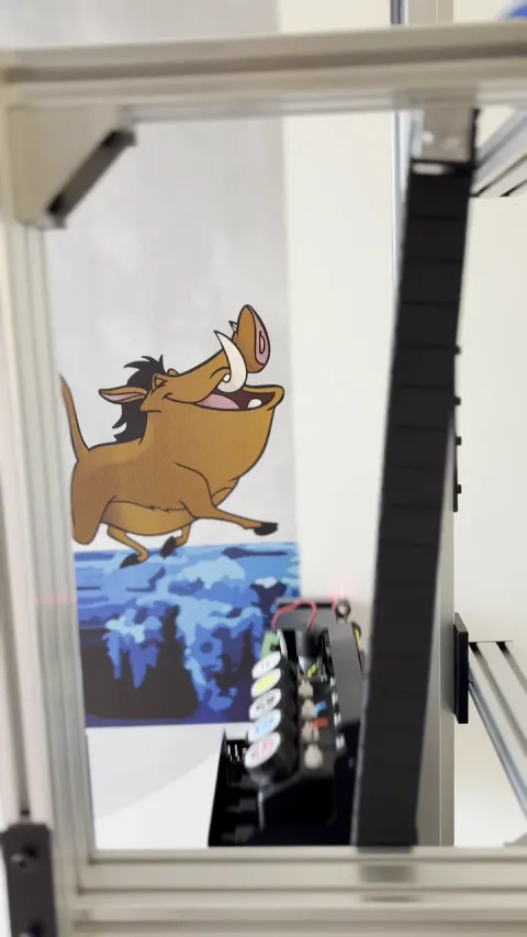 WallPrint Signature machine printing a Lion King design onto a child’s bedroom wall in Tel Aviv, then the finished wall